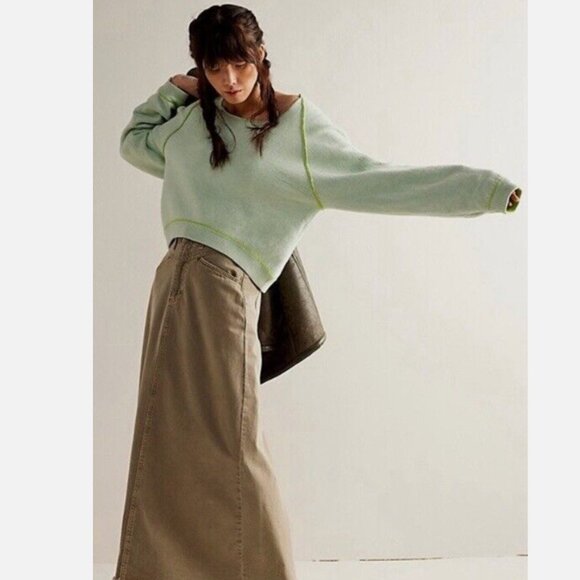 FREE PEOPLE MOVEMENT‎ We The Free Midnight Aloe Lime Pullover Sweater Size L NWT